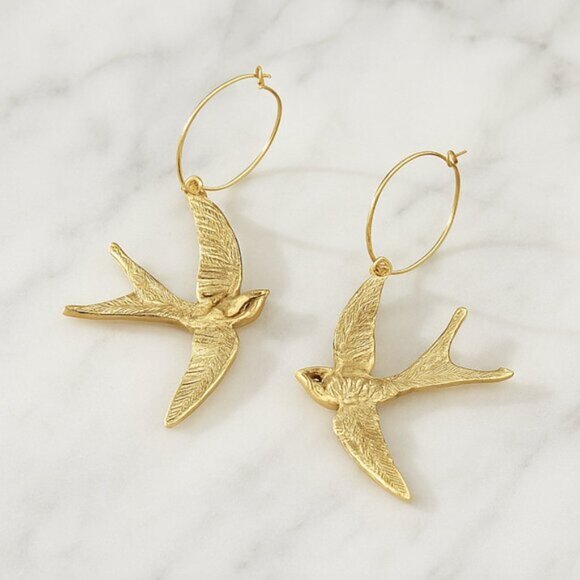 Anthro Gold Plated Sparrow Hoop Earrings - Picture 2 of 2